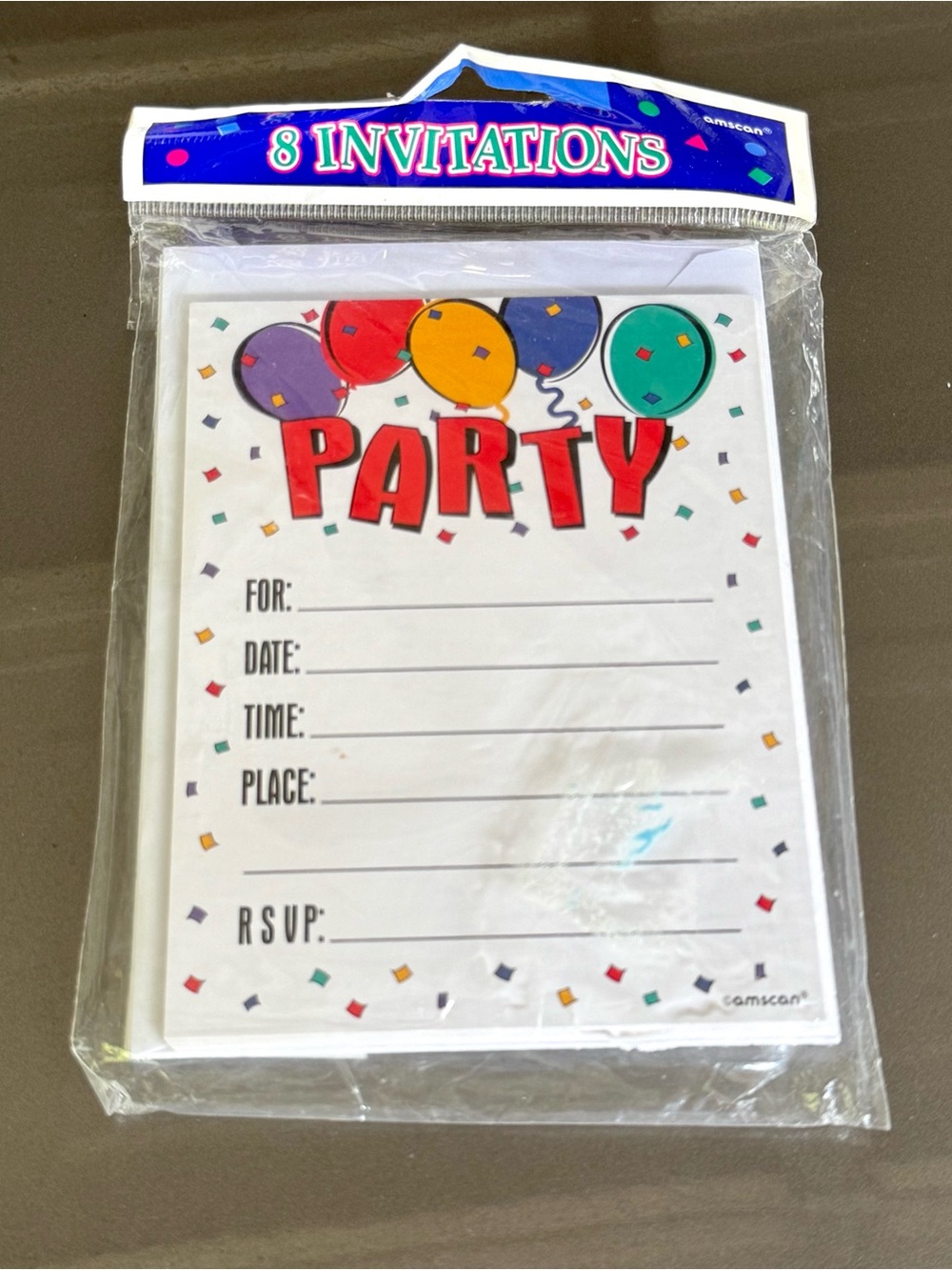 Vintage - NEW 8 Pc Amscan 90s Party Invitations w/ Balloon Detail & Envelopes